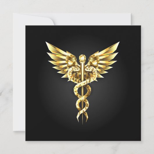 Gold Polygonal Symbol Caduceus Dankeskarte (Vorderseite)