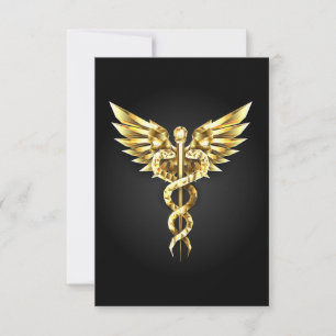 Gold Polygonal Symbol Caduceus Dankeskarte
