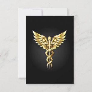 Gold Polygonal Symbol Caduceus Dankeskarte