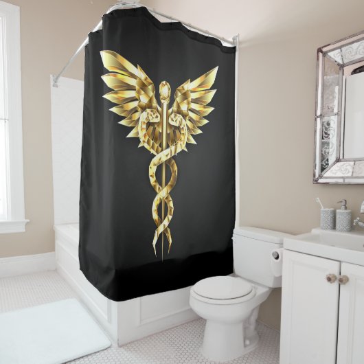 Gold Polygonal Symbol Caduceus Duschvorhang (Beispiel)