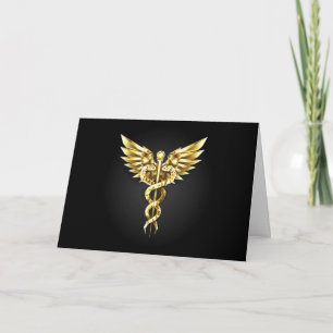 Gold Polygonal Symbol Caduceus Einladung