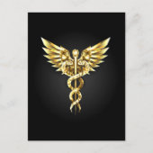 Gold Polygonal Symbol Caduceus Einladungspostkarte (Vorderseite)