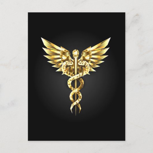 Gold Polygonal Symbol Caduceus Einladungspostkarte (Vorderseite)