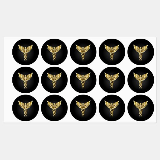 Gold Polygonal Symbol Caduceus Etiketten (Blatt)