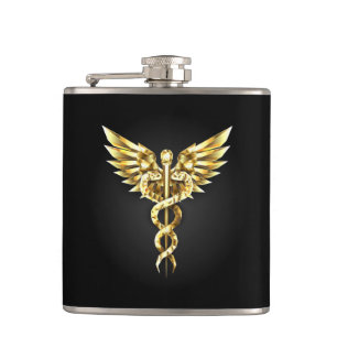 Gold Polygonal Symbol Caduceus Flachmann