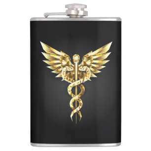 Gold Polygonal Symbol Caduceus Flachmann