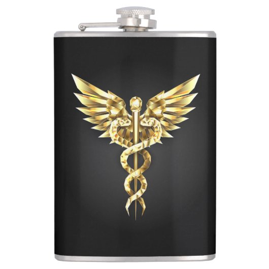 Gold Polygonal Symbol Caduceus Flachmann (Vorderseite)