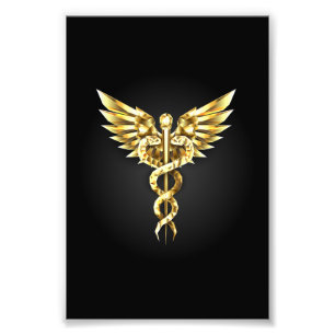 Gold Polygonal Symbol Caduceus Fotodruck