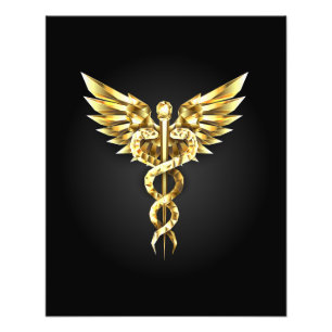 Gold Polygonal Symbol Caduceus Fotodruck