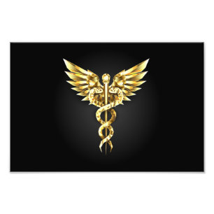 Gold Polygonal Symbol Caduceus Fotodruck
