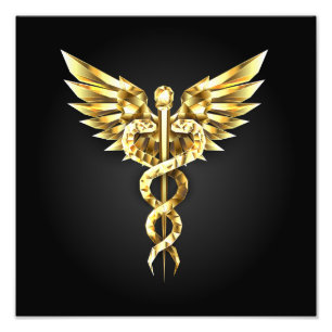 Gold Polygonal Symbol Caduceus Fotodruck