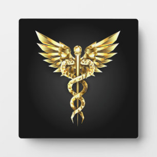 Gold Polygonal Symbol Caduceus Fotoplatte