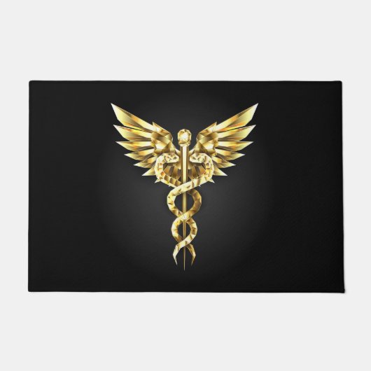 Gold Polygonal Symbol Caduceus Fußmatte (Vorderseite)