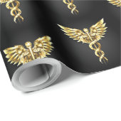 Gold Polygonal Symbol Caduceus Geschenkpapier (Rolleneckpunkt)