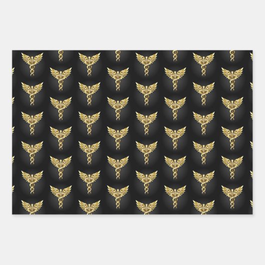 Gold Polygonal Symbol Caduceus Geschenkpapier Set (Vorderseite)