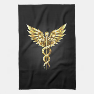 Gold Polygonal Symbol Caduceus Geschirrtuch