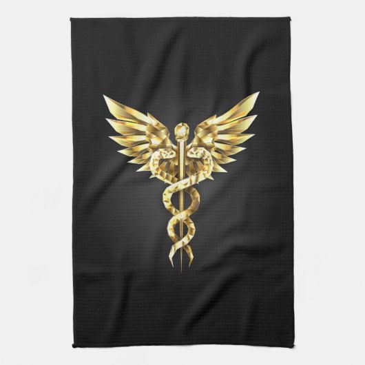 Gold Polygonal Symbol Caduceus Geschirrtuch (Vertikal)