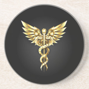 Gold Polygonal Symbol Caduceus Getränkeuntersetzer