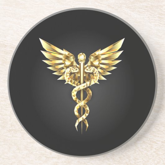 Gold Polygonal Symbol Caduceus Getränkeuntersetzer (Vorne)