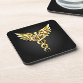 Gold Polygonal Symbol Caduceus Getränkeuntersetzer (Linke Seite)