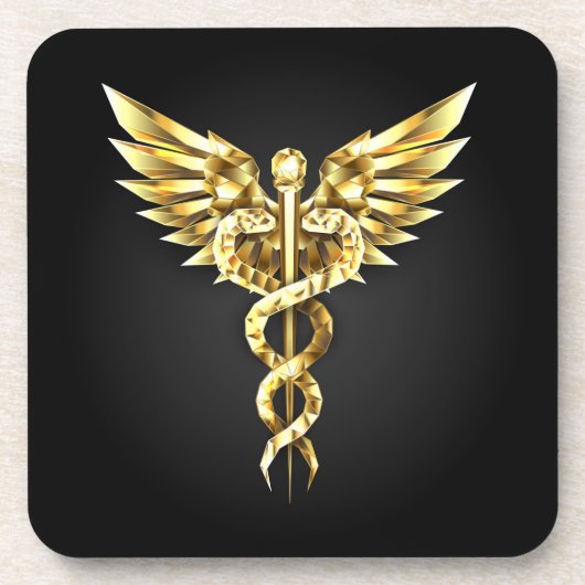 Gold Polygonal Symbol Caduceus Getränkeuntersetzer (Vorderseite)
