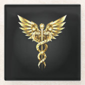 Gold Polygonal Symbol Caduceus Glasuntersetzer (Vorderseite)