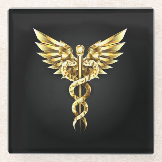 Gold Polygonal Symbol Caduceus Glasuntersetzer (Vorderseite)