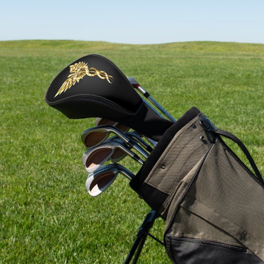 Gold Polygonal Symbol Caduceus Golf Headcover (In SItu)