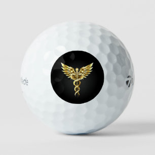 Gold Polygonal Symbol Caduceus Golfball