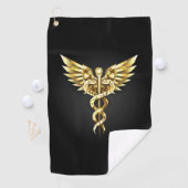 Gold Polygonal Symbol Caduceus Golfhandtuch (Insitu)