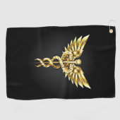 Gold Polygonal Symbol Caduceus Golfhandtuch (Horizontal)