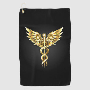 Gold Polygonal Symbol Caduceus Golfhandtuch