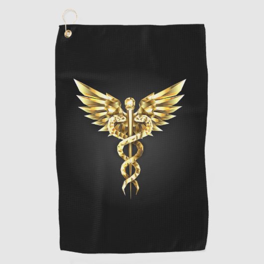 Gold Polygonal Symbol Caduceus Golfhandtuch (Vorderseite)