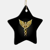Gold Polygonal Symbol Caduceus Keramik Ornament (Rechts)