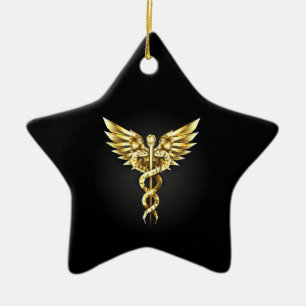 Gold Polygonal Symbol Caduceus Keramik Ornament