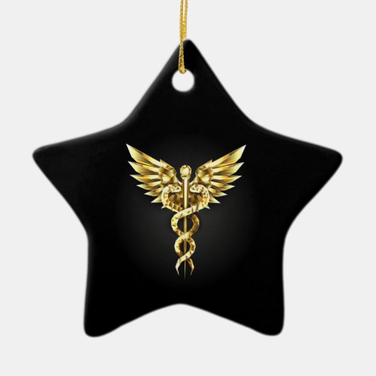 Gold Polygonal Symbol Caduceus Keramik Ornament (Vorne)