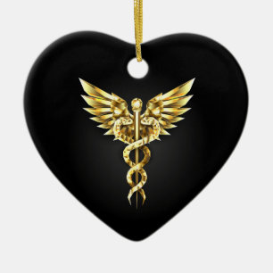 Gold Polygonal Symbol Caduceus Keramik Ornament