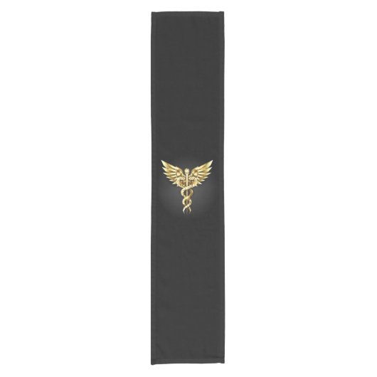 Gold Polygonal Symbol Caduceus Kurzer Tischläufer (Vorderseite)