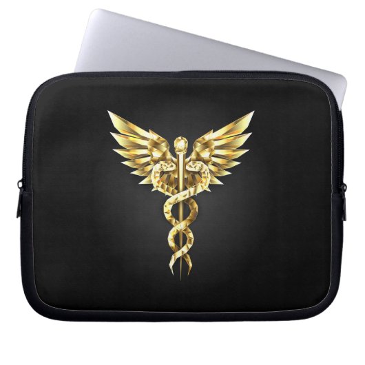 Gold Polygonal Symbol Caduceus Laptopschutzhülle (Vorderseite)