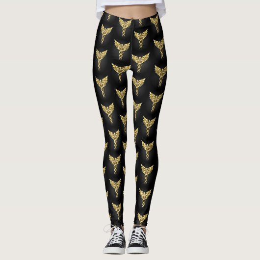 Gold Polygonal Symbol Caduceus Leggings (Vorderseite)