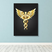 Gold Polygonal Symbol Caduceus Leinwanddruck (Insitu (Holzboden))