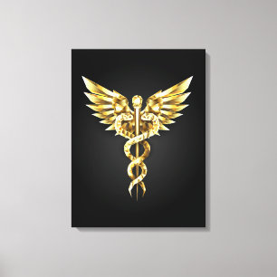 Gold Polygonal Symbol Caduceus Leinwanddruck