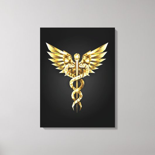 Gold Polygonal Symbol Caduceus Leinwanddruck (Vorderseite)