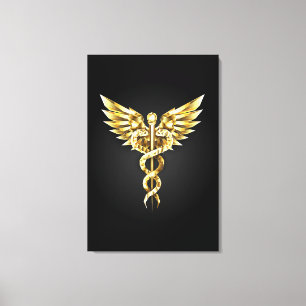Gold Polygonal Symbol Caduceus Leinwanddruck