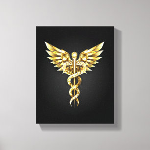 Gold Polygonal Symbol Caduceus Leinwanddruck