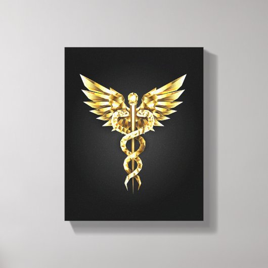 Gold Polygonal Symbol Caduceus Leinwanddruck (Vorderseite)