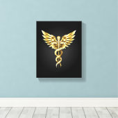 Gold Polygonal Symbol Caduceus Leinwanddruck (Insitu (Holzboden))
