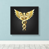 Gold Polygonal Symbol Caduceus Leinwanddruck (Insitu (Holzboden))