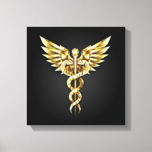 Gold Polygonal Symbol Caduceus Leinwanddruck (Vorderseite)
