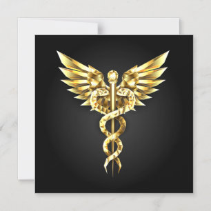 Gold Polygonal Symbol Caduceus Magneteinladung